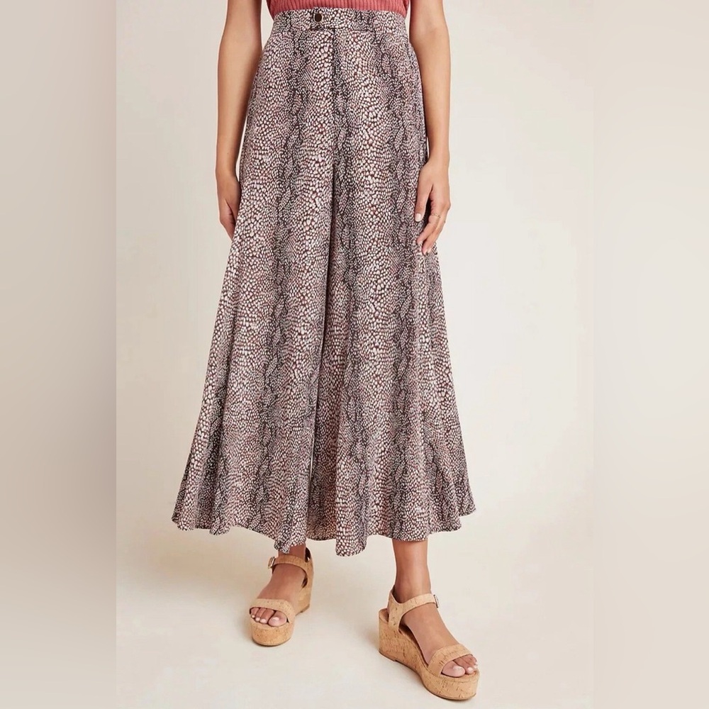 Anthropologie Brown and White snake print pants